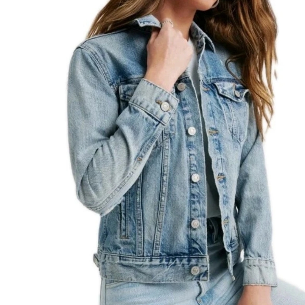 Lucky Brand Womens Tomboy Trucker Cumberland Blue Denim Jean Jacket Size Small